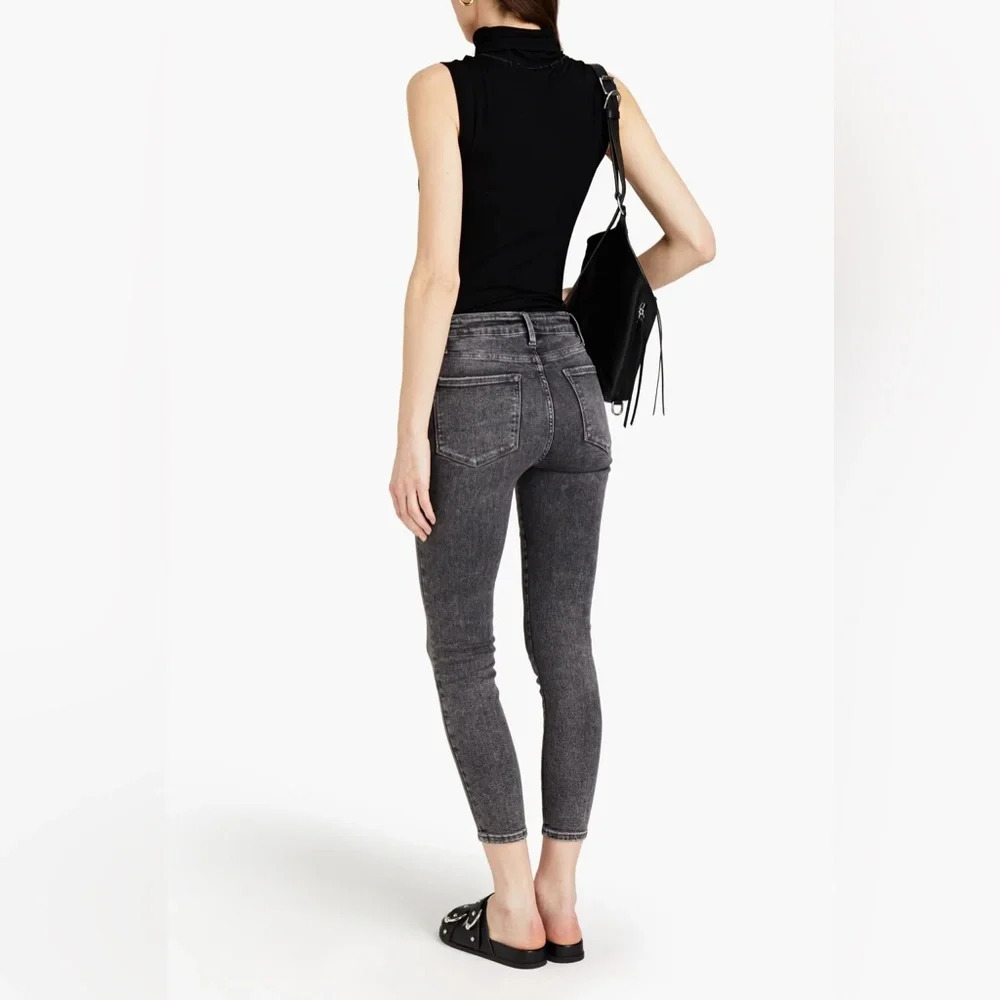 FRAME Le One Skinny Mid-Rise Skinny Jeans In Dark Gray Wash Size 1 Cropped - Picture 2 of 8